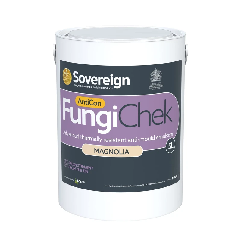 SOVEREIGN FungiChek AntiCon Magnolia - 5L - Thermal and Anti-Mould Emulsion - Reduces Surface Condensation - Ideal for Kitchens, Bathrooms, Walls, Ceilings & More - Internal Use