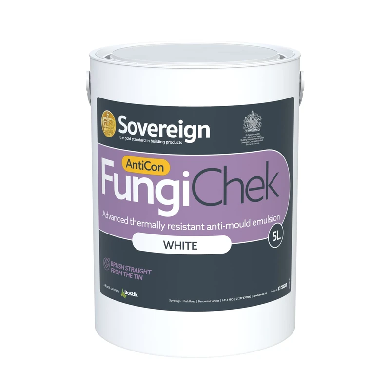 SOVEREIGN FungiChek AntiCon White - 5L - Thermal and Anti-Mould Emulsion - Reduces Surface Condensation - Ideal for Kitchens, Bathrooms, Walls, Ceilings & More - Internal Use