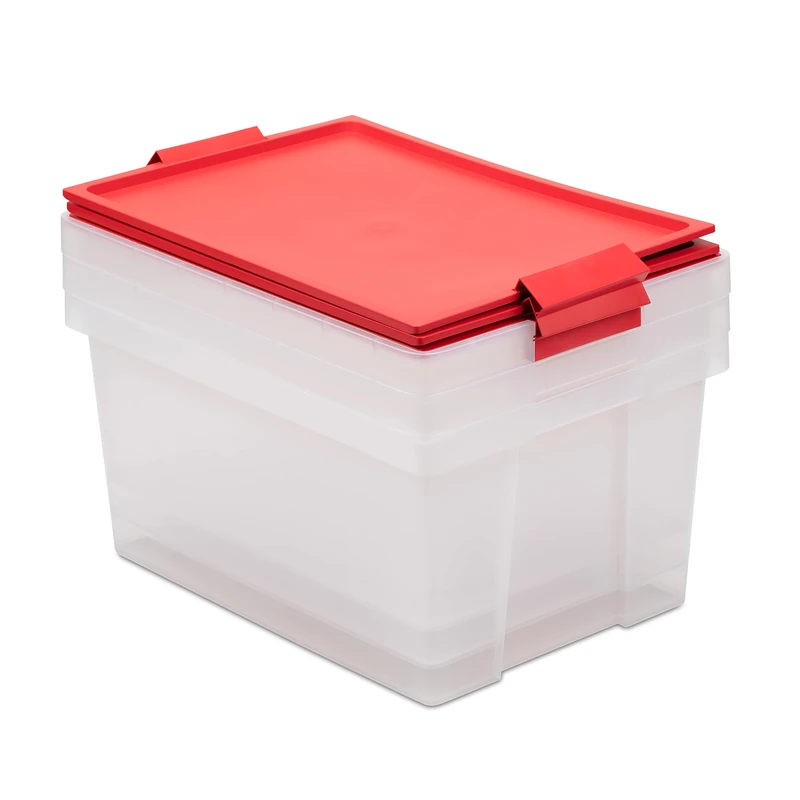 TATAY Set of 3 Storage Boxes with Lid, 2 x 35L, 1 x 60L, with Handles, Lid 100% recycled materials, BPA Free, Red. Measures 37 x 50,5 x 48,7 cm