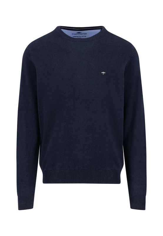 FYNCH-HATTON Fine Knit Crew Neck Jumper, Navy, 3XL