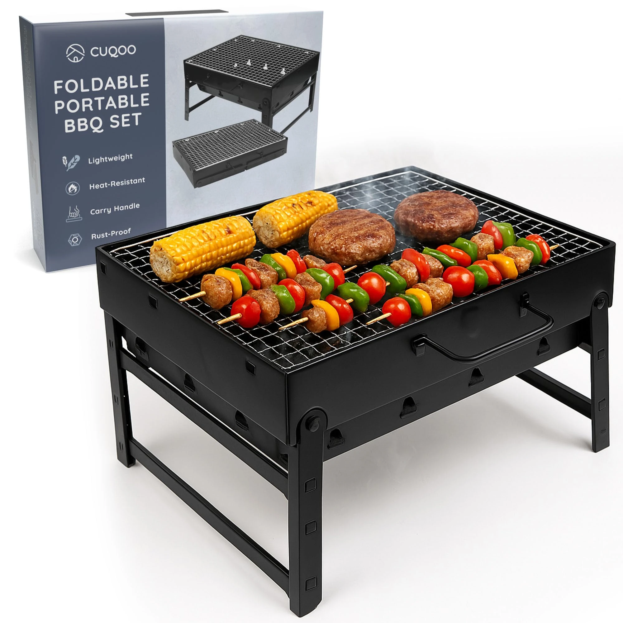 CUQOO Easy-to-use Portable BBQ Grill – Foldable Barbeque Outdoor Travel | Charcoal Barbecue Perfect for Camping, Garden, Picnic Folding Camping Stainless Steel Smoker