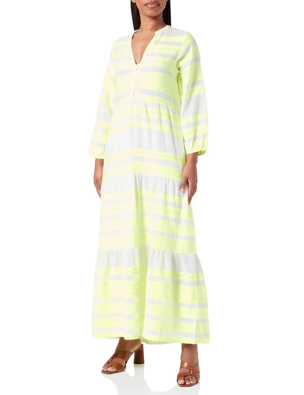 REPLAY Women's W9026 Dress, 010 Natural White/Yellow, L