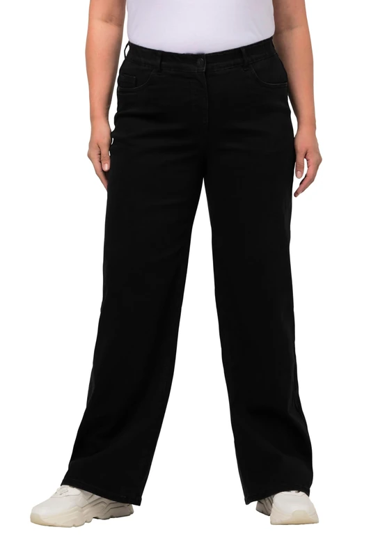 Ulla Popken Women's Basic Crew Neck Slim Cotton T-Shirt, Black, 58