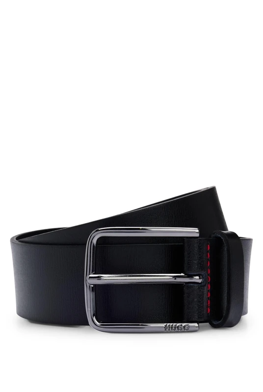 HUGO Mens Gerik Sz35 Logo-buckle belt in grained leather