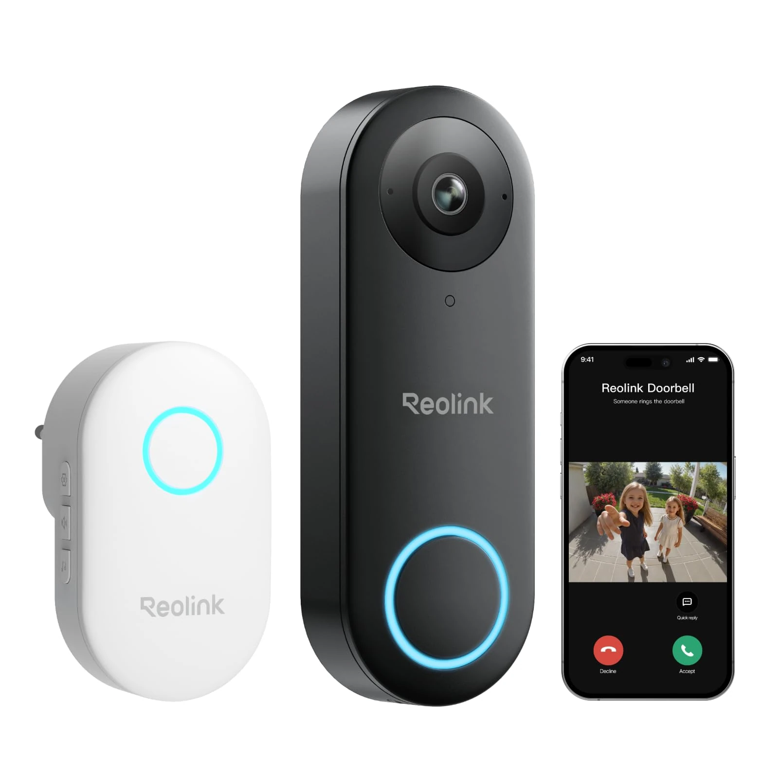 Reolink Wired Video Doorbell with Chime, 2K 5MP HD, 2.4/5GHz Wi-Fi Doorbell Camera, 180° Head-to-Toe View, Video Call, AI Detection, hardwired/plug-in installation, No Monthly Fee For Local Storage