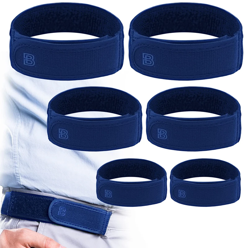 BeltBro Titan MultiPack No Buckle Elastic Belt For Men — Include 2 Small, 2 Medium, 2 Large Belts — Fits 1.5 Inch Belt Loops, Blue, Double Pack