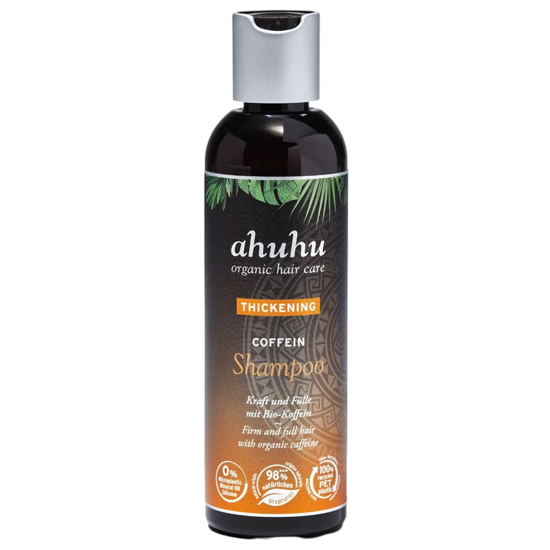 Ahuahu THICKENING Caffeine Shampoo (200ml) - Organic Caffeine Scalp Invigorator and Hair Strengthening, 100% Recycled Plastic Bottle, Vegan