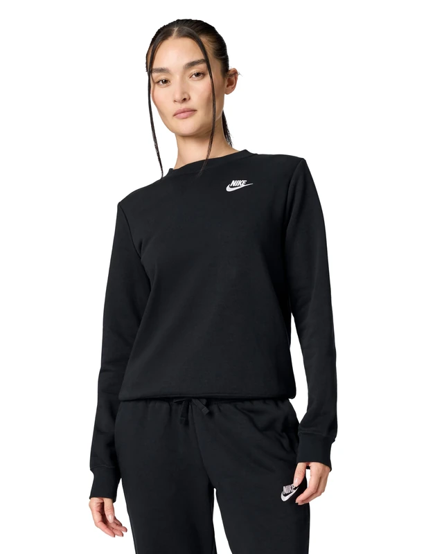 NIKE DQ5473-010 W NSW CLUB FLC CREW STD Sweatshirt Women's Black/White Size XL
