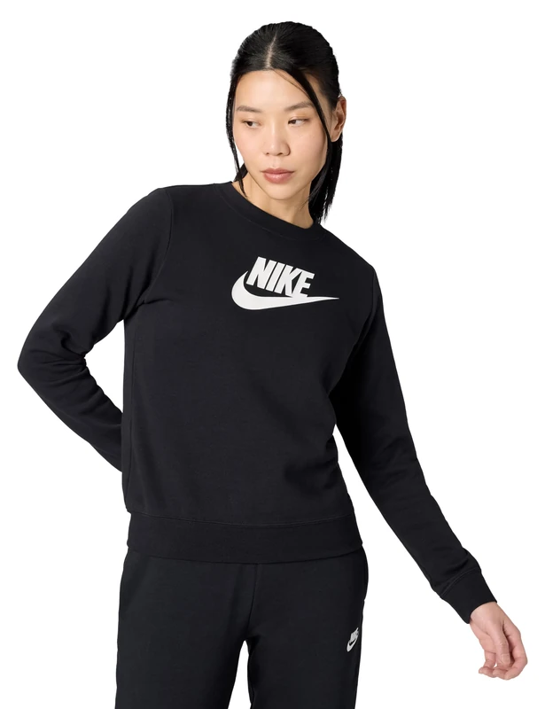 NIKE Women's Club Flc Gx Crew Std Blouse, Black/White, L