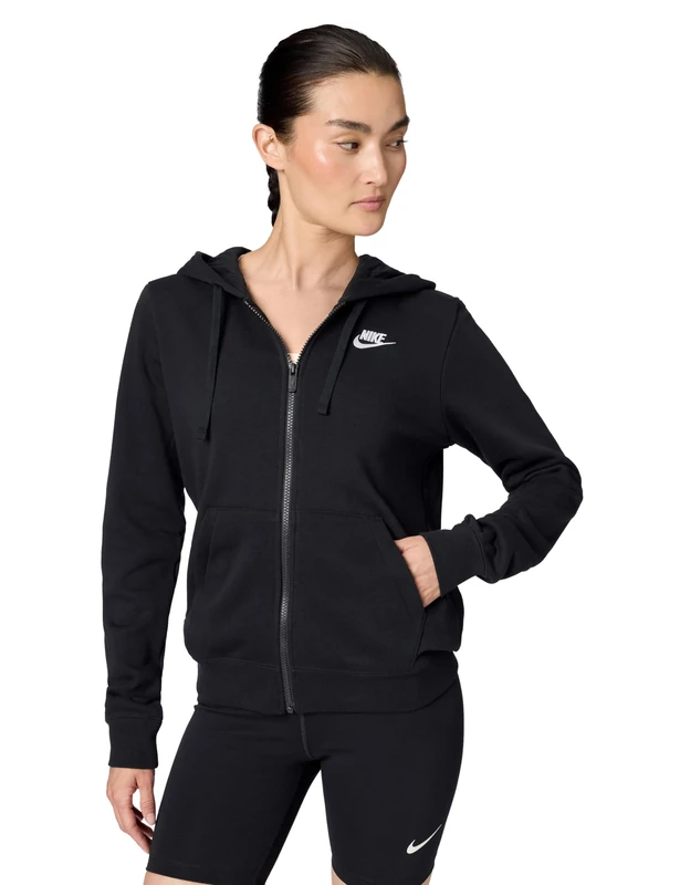 NIKE DQ5471-010 W NSW CLUB FLC FZ HOODIE STD Sweatshirt Women's Black/White Size XL