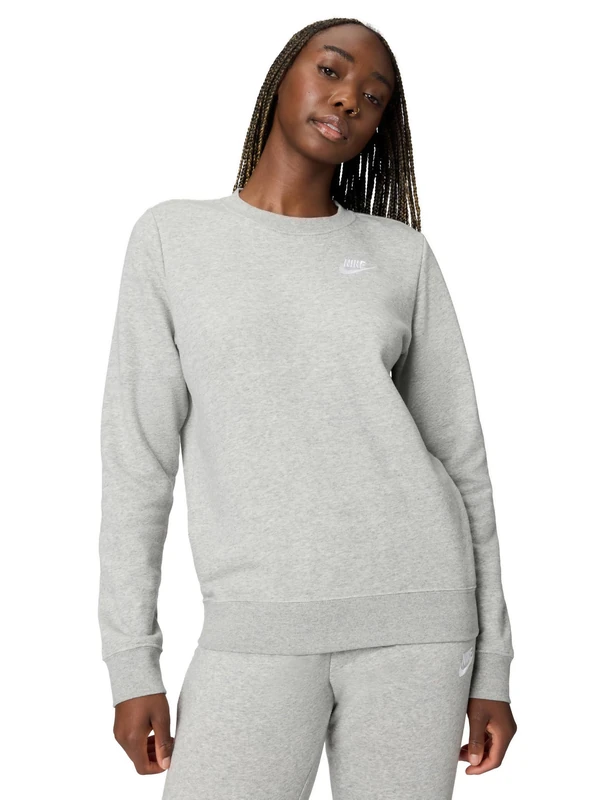 NIKE DQ5473-063 W NSW CLUB FLC CREW STD Sweatshirt Women's Dk Gray Heather/White Size XS