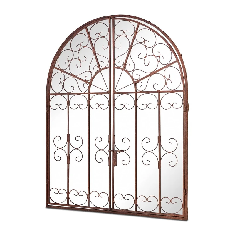 MirrorOutlet Large Metal Rustic Arched Window Garden Mirror Opening 89x70cm open to 135cm, Bronze, GM104
