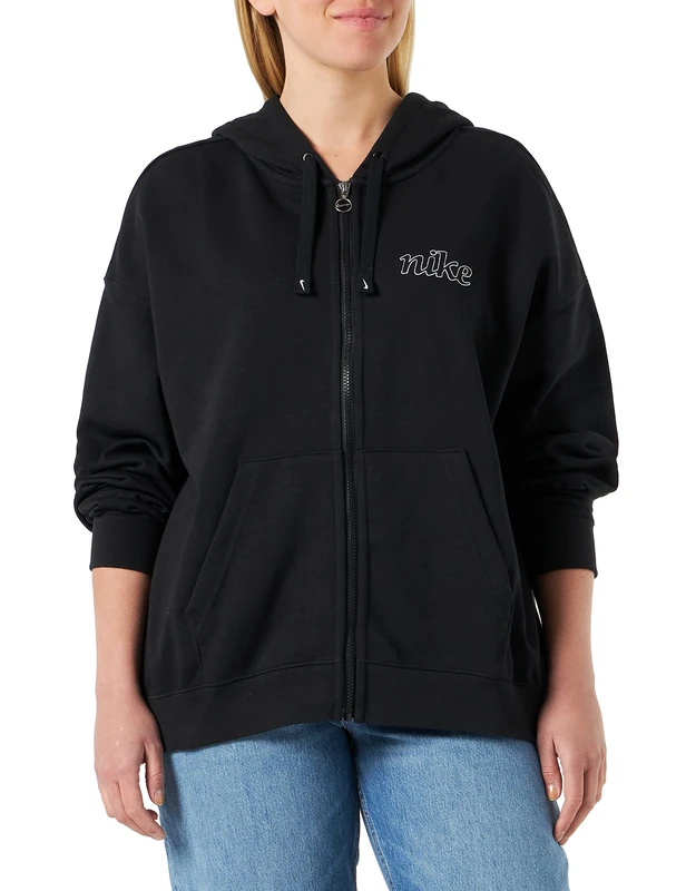 NIKE Women's Dri Fit Gt Ft Gx Hd Fz Hooded Sweatshirt, Black/White, XS