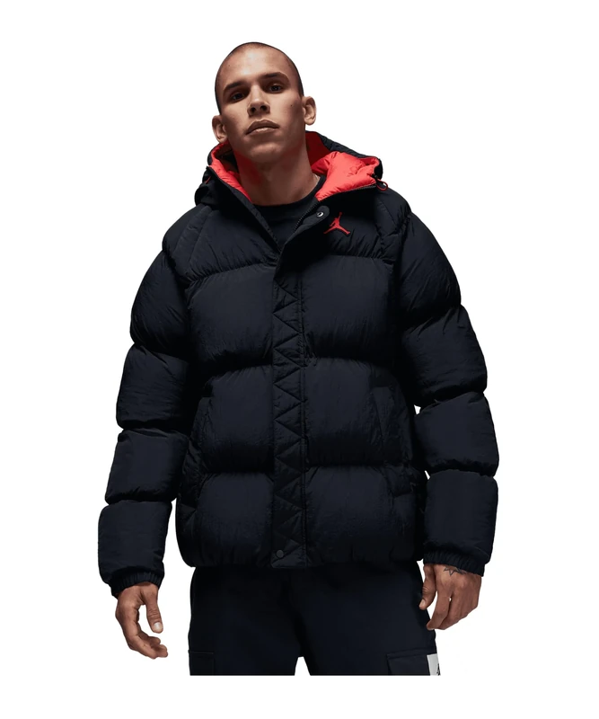 NIKE Men's Essential Jacket, Black/Fire Red/Fire Red, 3XL UK