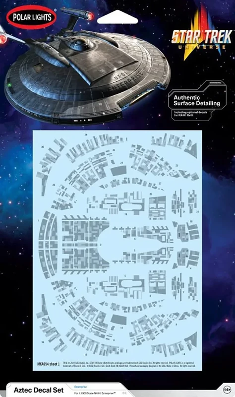 AMT MKA054M/12 1/1000 Star Trek NX-01 U.S.S. Enterprise Aztec Decals Model Kit, Multi-Color