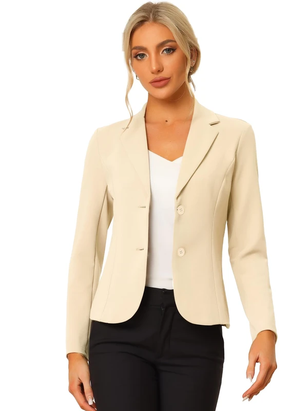 Allegra K Women's Work Office Lapel Collar Stretch Jacket Suit Blazer, Beige, XL