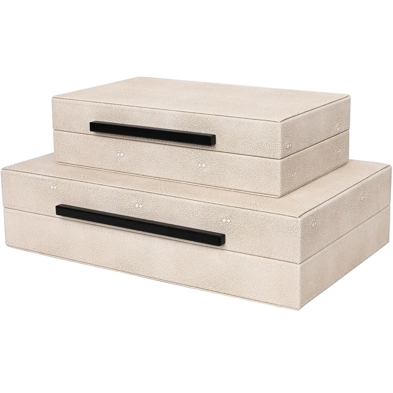 ZIKOUL Large Modern Decorative Box Ivory Shagreen Leather Storage Decorative Boxes With Lids for Home Decor Stacking Jewelry Box Organizer