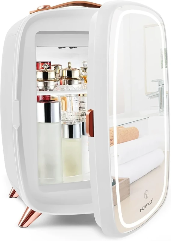 KFO Skincare Fridge 6L with Mirror and Light（3-Light Mode） | Pro-Style Beauty Fridge for Bedroom & Makeup | 6°C Cooling + 20dB Ultra-Quiet | 6-Can Drink or Cosmetic Storage & Adjustable Shelf