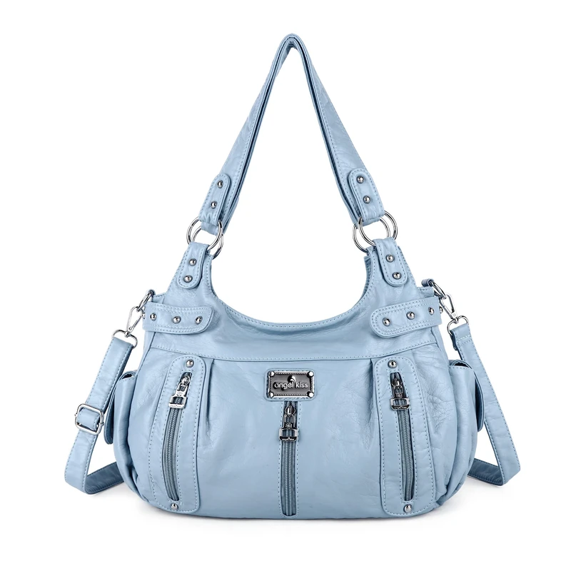 Angel Kiss Large Purses and Handbags for Women Washed Faux Leather Crossbody Hobo Satchel Shoulder Handbag Tote Purse, 8901sky Blue, Contemporary