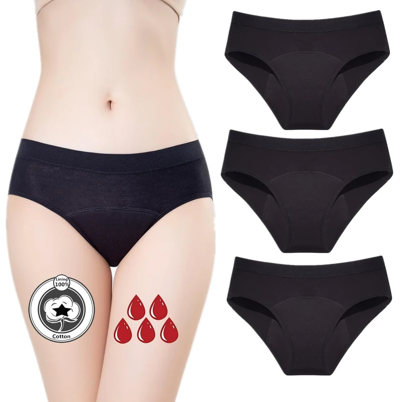 ZVZK Period Underwear Heavy Flow 30ML Absorbent Women Leak Proof Panty Girls Pants Menstrual Panties for teens 3 Pack (XS,Pack of 3)