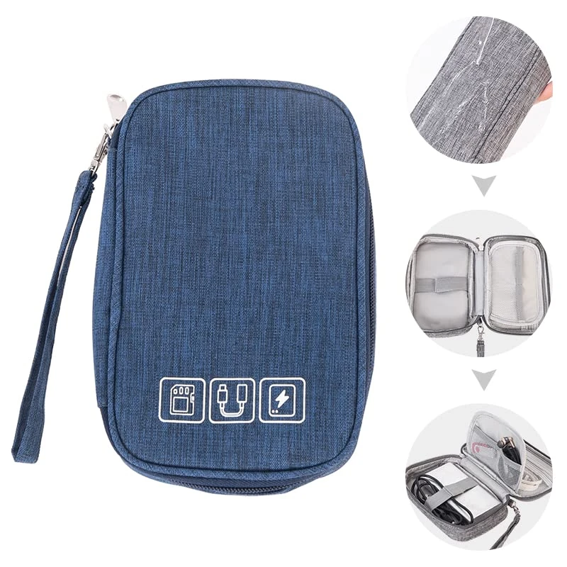 Small Electronic Accessories Organizer, Handhled Acopton Universal Compact Travel Digital Accessories Storage Bag for Portable Charger, Cables, Earphone, Cord, SD Card, Phone (Navy Blue)