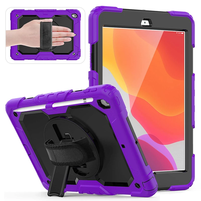 HUEZOE Case Compatible with iPad 10.2 Inch Model 2021/2020/2019, Shockproof Full Body Protection Cover for iPad 9/8/7 Generation, Purple