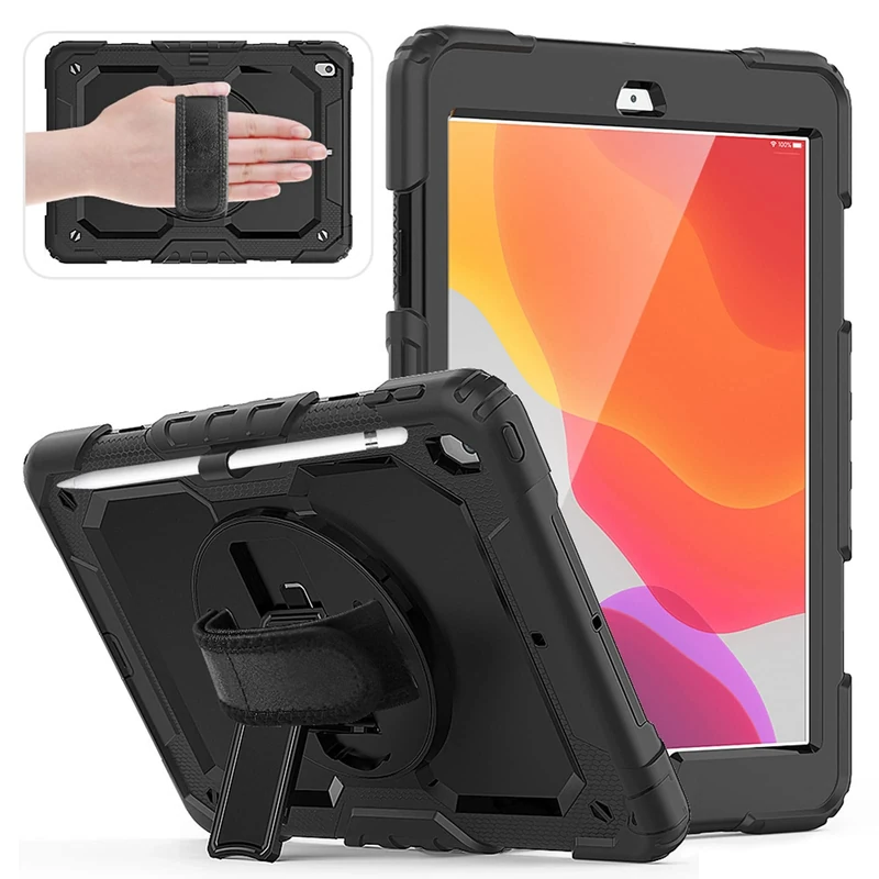 HUEZOE Case Compatible with iPad 10.2 Inch Model 2021/2020/2019, Shockproof Full Body Protection Cover for iPad 9/8/7 Generation, Black