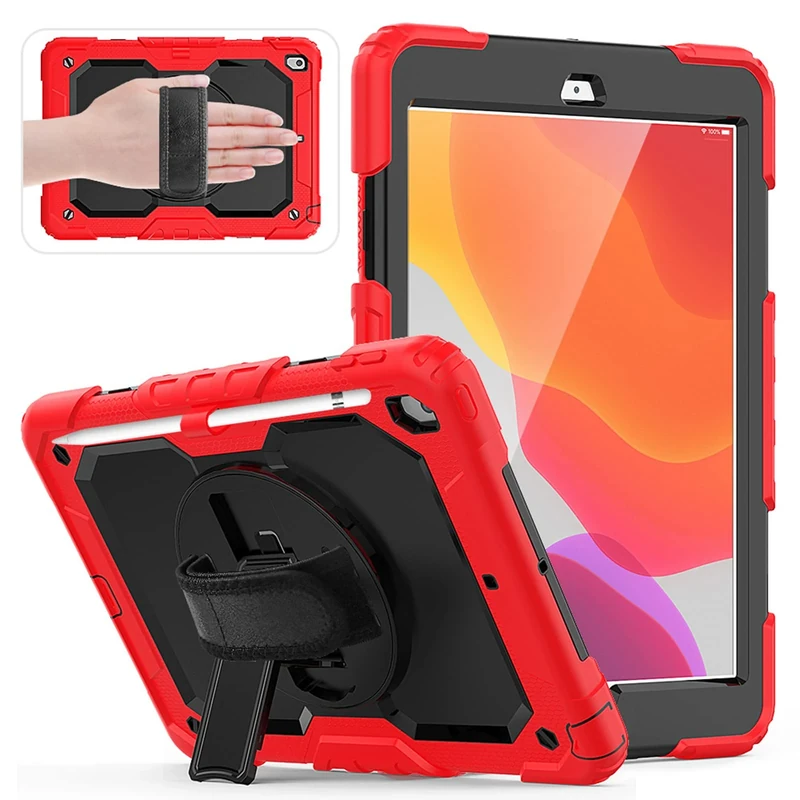 HUEZOE Case Compatible with iPad 10.2 Inch Model 2021/2020/2019, Shockproof Full Body Protection Cover for iPad 9/8/7 Generation, Red