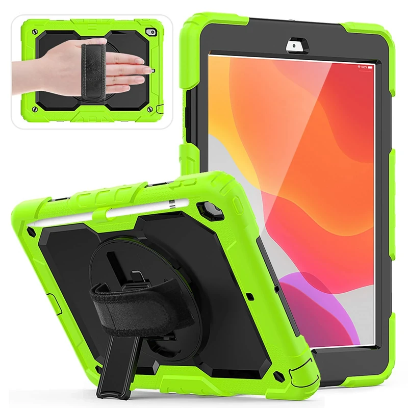HUEZOE Case Compatible with iPad 10.2 Inch Model 2021/2020/2019, Shockproof Full Body Protection Cover for iPad 9/8/7 Generation, Green