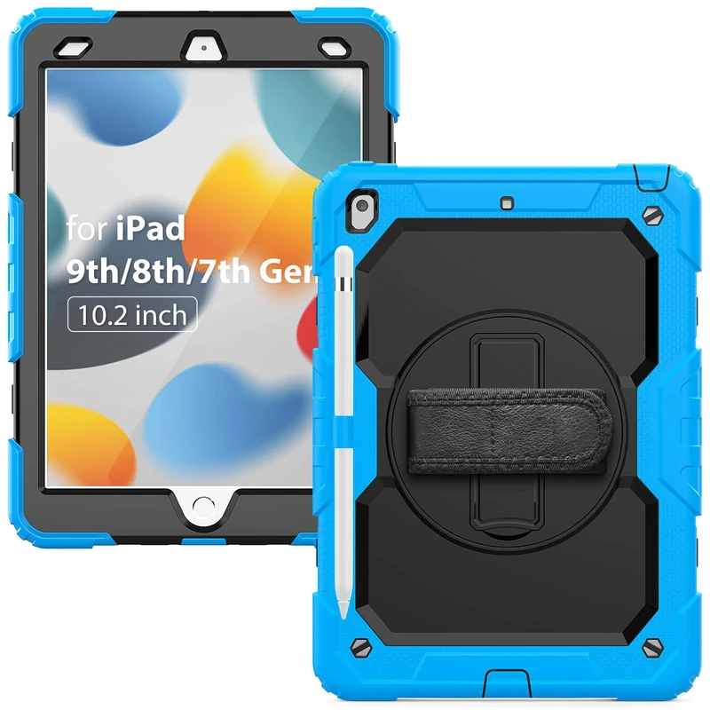 HUEZOE Case Compatible with iPad 10.2 Inch Model 2021/2020/2019, Full Body Shockproof Protection Cover for iPad 9/8/7 Generation, Light Blue