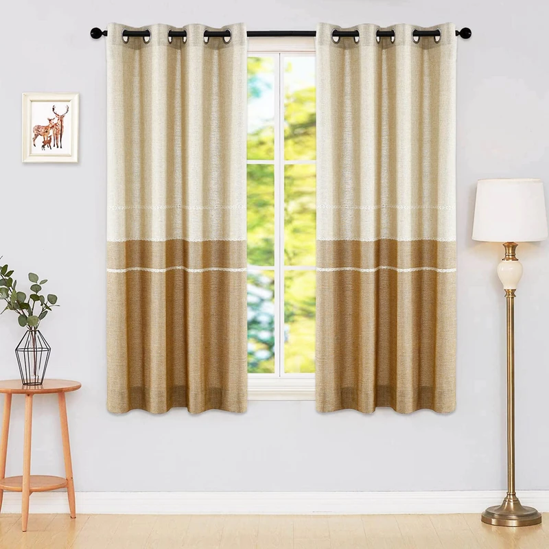 VOGOL Champagne Chenille Curtains for Living Room, 52 x 63, 2 Panels