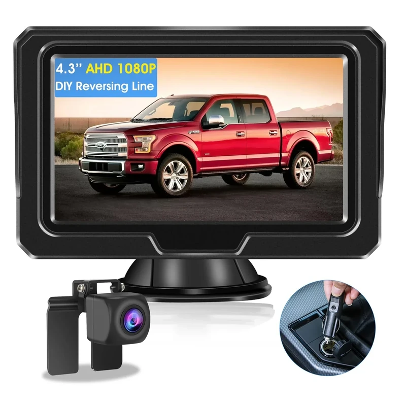 Vtopek AHD 1080P Reversing Camera Car Kit Reversing Cameras with 4.3 Inch Monitor 5 Reversing Line IP68 Waterproof Night Vision Reversing Camera Retrofit 6M Cable Rear Camera Parking Aid for Motorhome