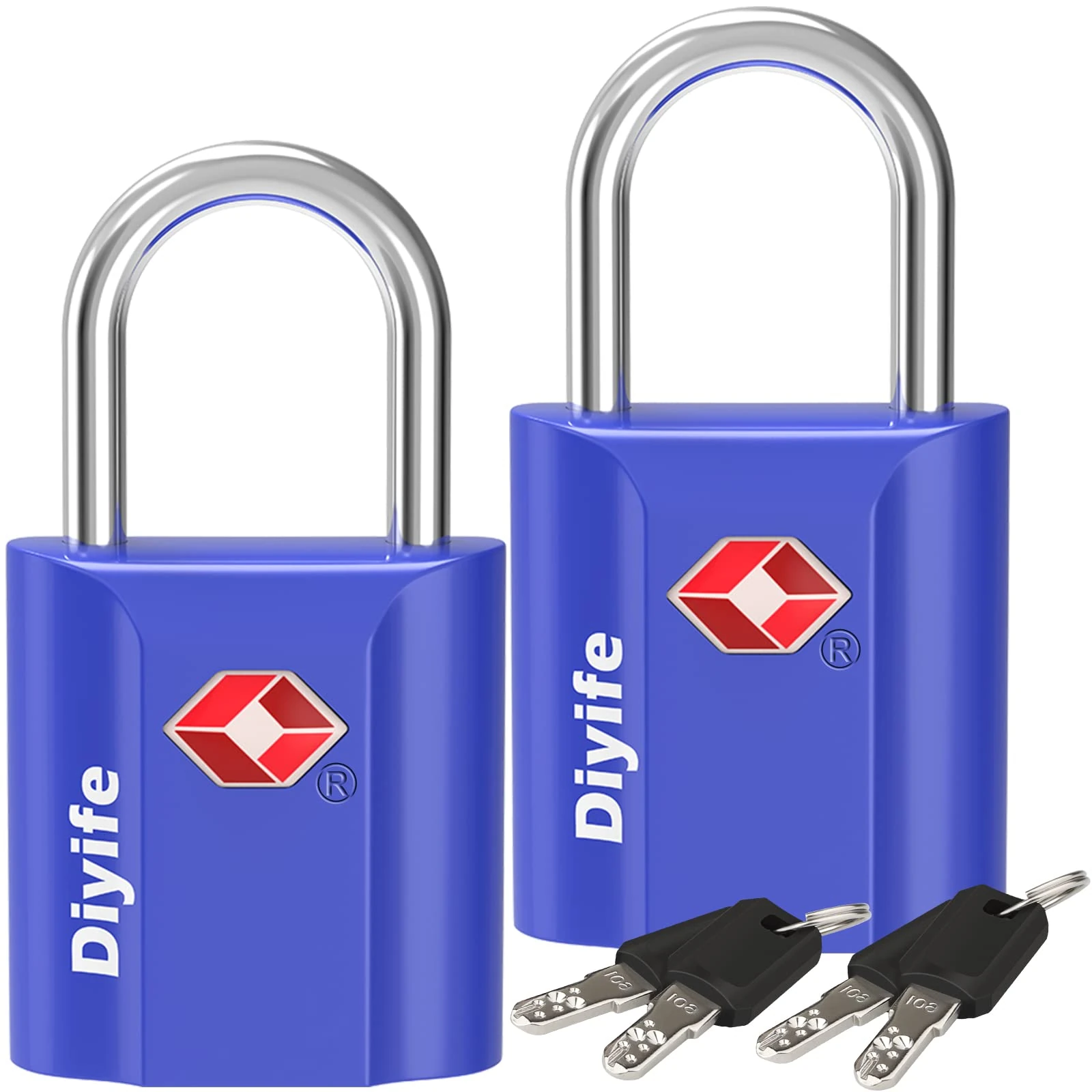 Diyife Security Luggage Locks with Keys - 2 Pack Heavy Duty Zinc Alloy Travel Locks for Suitcase (Blue)