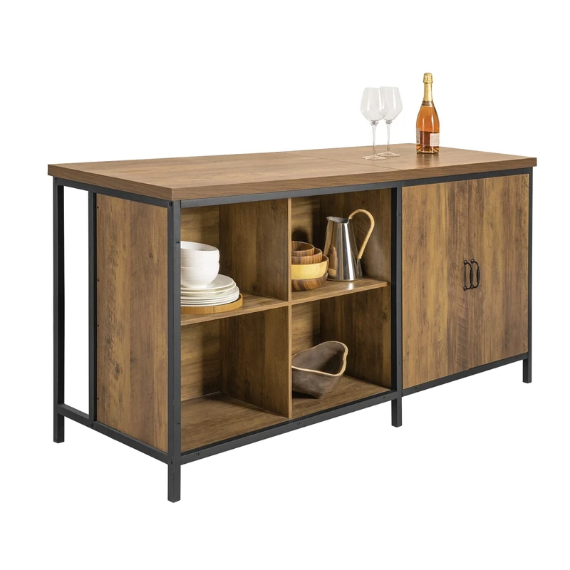 SoBuy Kitchen Island Storage Cupboard Sideboard with 170cm Worktop, Multi-Functional Dining Table & Kitchen Storage Unit, Bar Cabinet for Living Room Vintage Brown 170 x 60 x 89cm KNL01-F