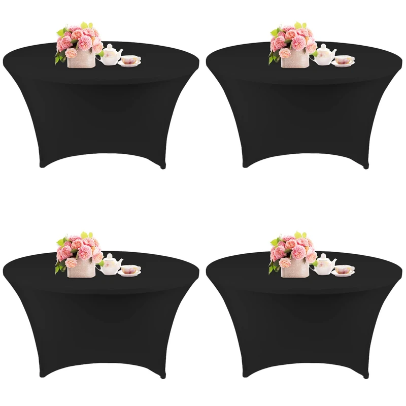 Fivenl 4 Pack 6FT Round Spandex Tablecloth, 72 Inch Black, Stretchable Table Cover, Washable and Wrinkle Resistant, Fitted Round Table for Wedding, Banquet, Birthday, Party, Restaurant