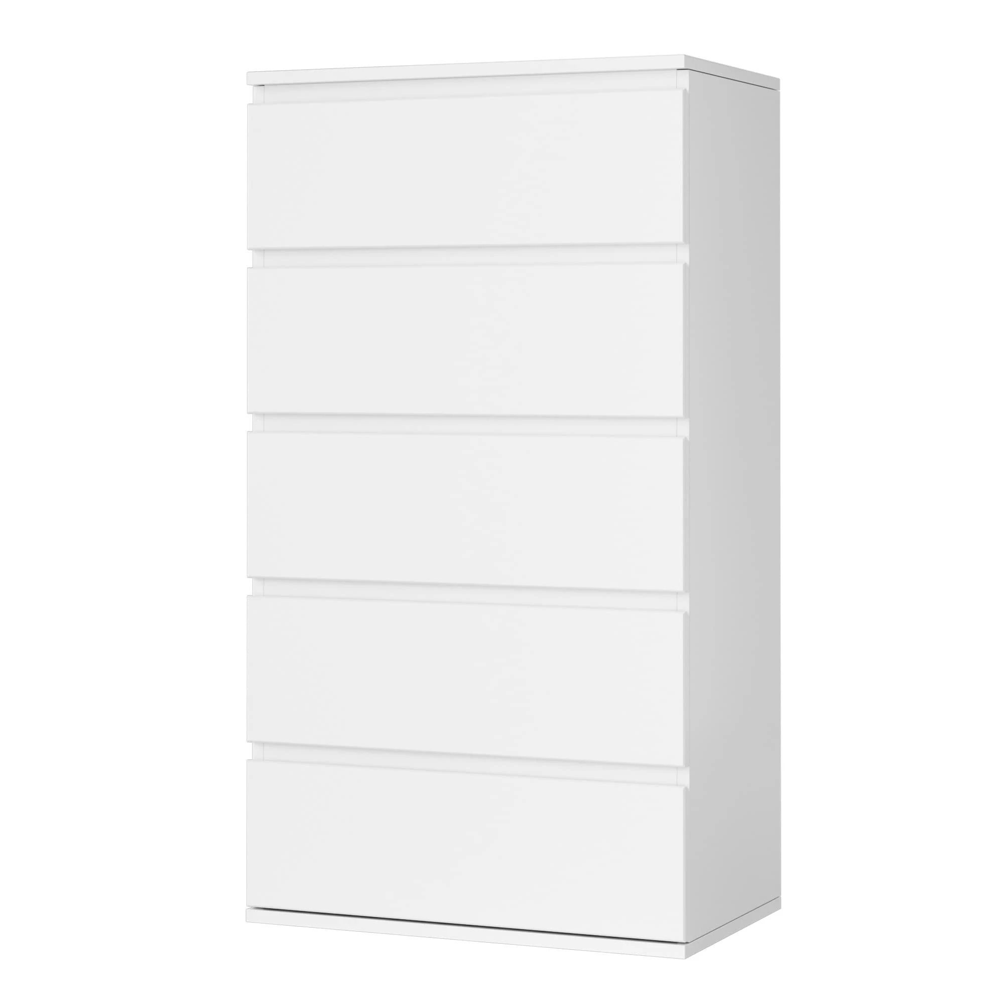 FOREHILL White Chest of Drawers Bedroom Storage Cabinet with 5 Drawers Tall Chest of Drawers Dresser Wooden Cupboard Bedroom Furniture for Living Room 55x33x100cm