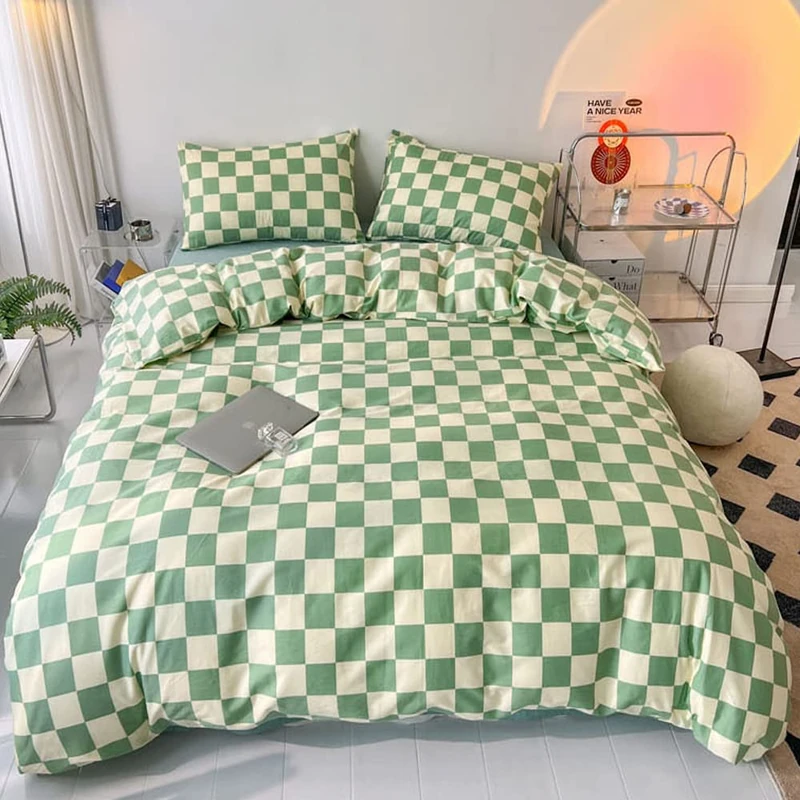 Wellboo Green and White Comforter Sets Twin Women Men Sage Green Checkerboard Grid Bedding Comforters Cotton Boys Girls Modern Grass Green Plaid Checkered Quilts Modern Buffalo Geometric Abstract Bed