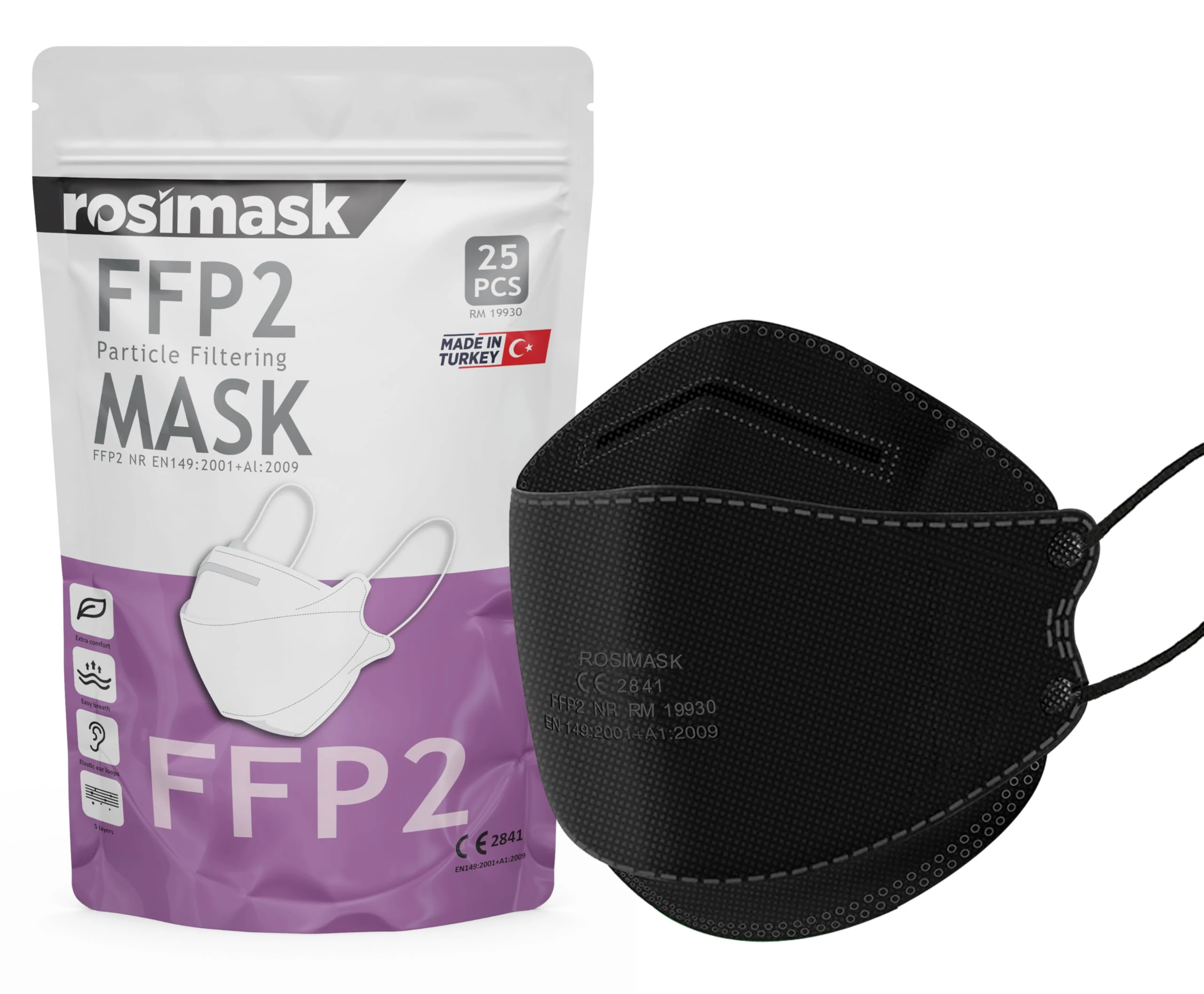 Cleanstro FFP2 Mask Pack of 25 - Hand Checked For Quality - Disposable FFP2 / KN95 Mask With 5 Layered Webbing Fibers - A Must Have High Filtration Mask For Outdoor (Packaging may Vary)