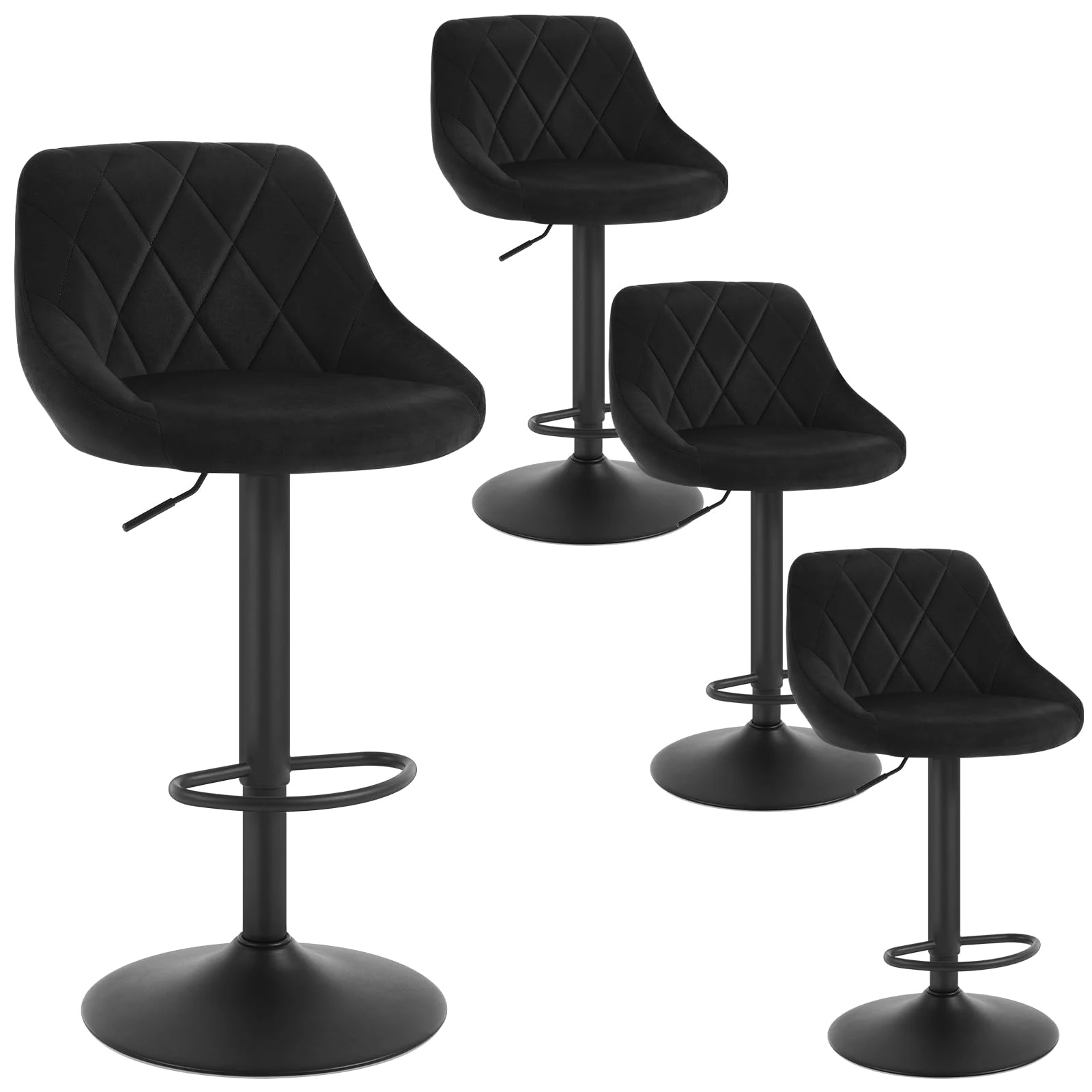 WOLTU Bar Stools Set of 4, Breakfast Bar Chairs, Height Adjustable Swivel Dining Stools for Kitchen Island Home Pub Bistro Barstools with Footrest, Velvet, Black
