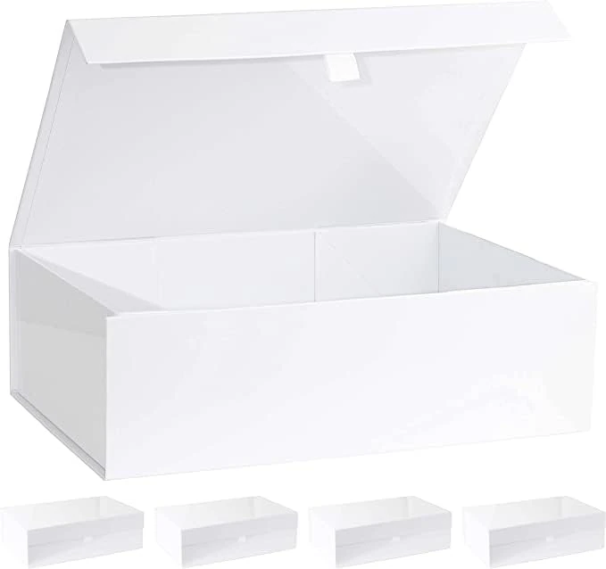 Purple Q Crafts White Hard Gift Box With Magnetic Closure Lid 14" x 9" x 4" Rectangle Favor Boxes With White Glossy Finish (5 Boxes) - Image 1