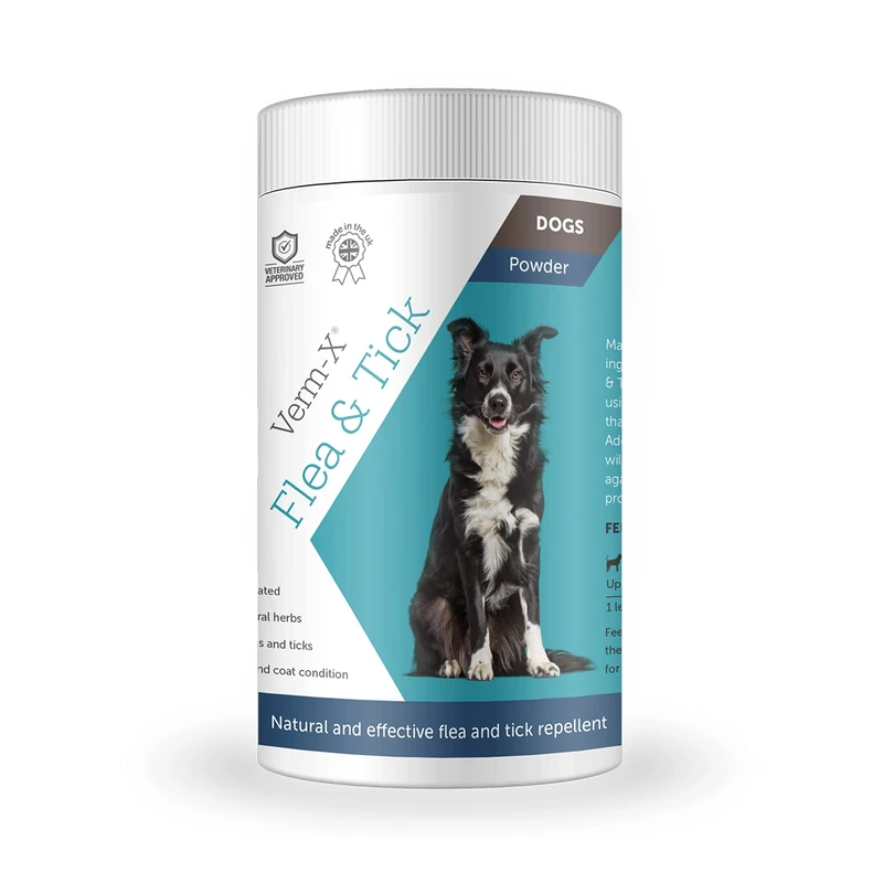 Verm-X Flea & Tick Powder for Dogs, Effective Natural Repellent, 100% Natural Ingredients, Environmentally Friendly