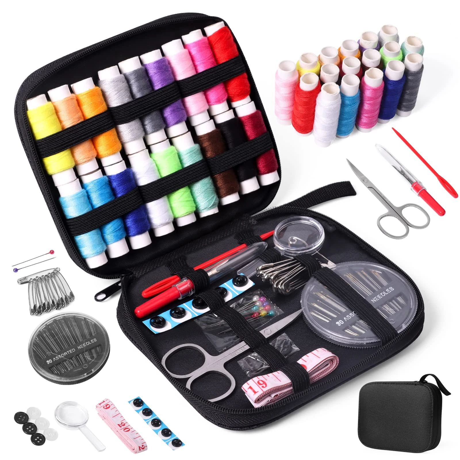 JUNING Travel Sewing Kit Portable Sewing Supplies Accessories for Adults, Beginner, Home, Emergency, Including Needle and Thread kit, Scissors,Tape Measure, Seam Ripper