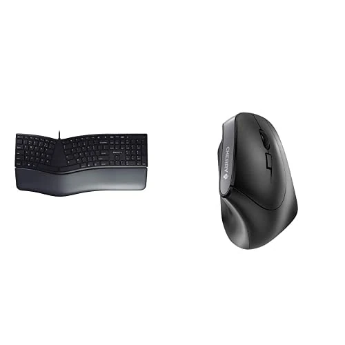 CHERRY KC 4500 ERGO MW 4500 keyboard and mouse set, English layout, QWERTY keyboard, ergonomic wired keyboard, ergonomic right-handed wireless mouse, black