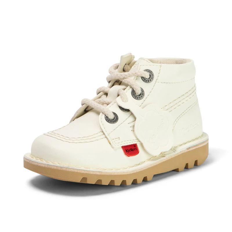 Kickers Unisex Kids Leather Alternative Kick Hi Classic Ankle Boots with Zip | Plant Based Material | Extra Comfortable | Added Durability | Premium Quality, White, 8.5 UK Child