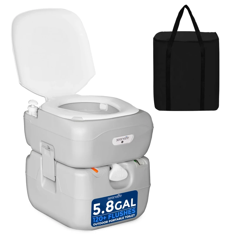 SereneLife Portable Toilet – 22L Camping Toilet, Leak-Proof Cassette Porta Potty with CHH Piston, Upgrade Waste Tank for RV, Indoor/Outdoor Use, White