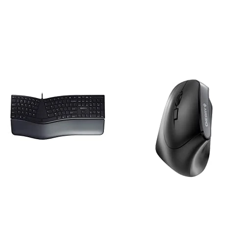 CHERRY KC 4500 ERGO MW 4500 LEFT keyboard and mouse set, English layout, QWERTY keyboard, ergonomic wired keyboard, ergonomic left-handed wireless mouse, black