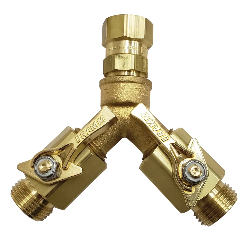 Dramm 35005 Brass Twin Shut-Off, Heavy-Duty 2 Way Connector - Image 1