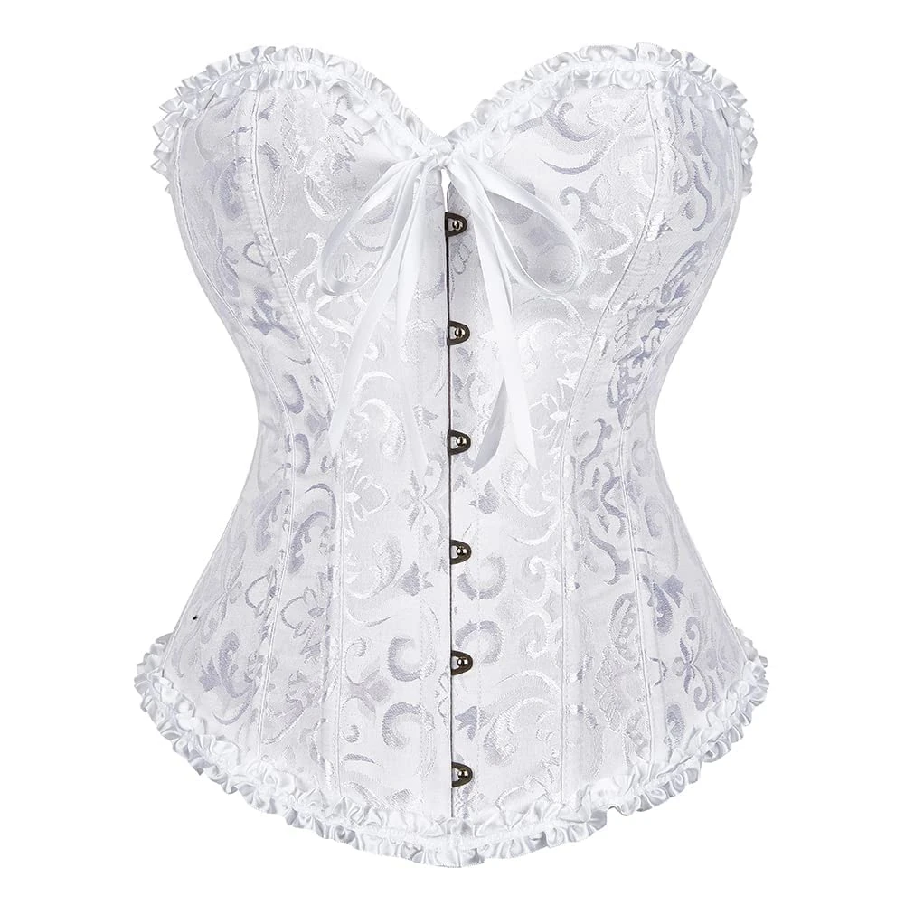 Szivyshi Women's Full Bust Corset, Gothic Vintage Style Bustier Corset, White, XS