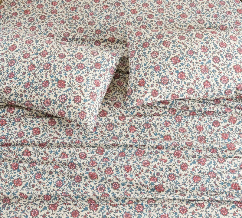 Cotton Sheets Set California King Printed Bedding Sets, Country Rustic Floral Pattern Bedlinen for Cal King Bed Up to 14" Deep Mattress
