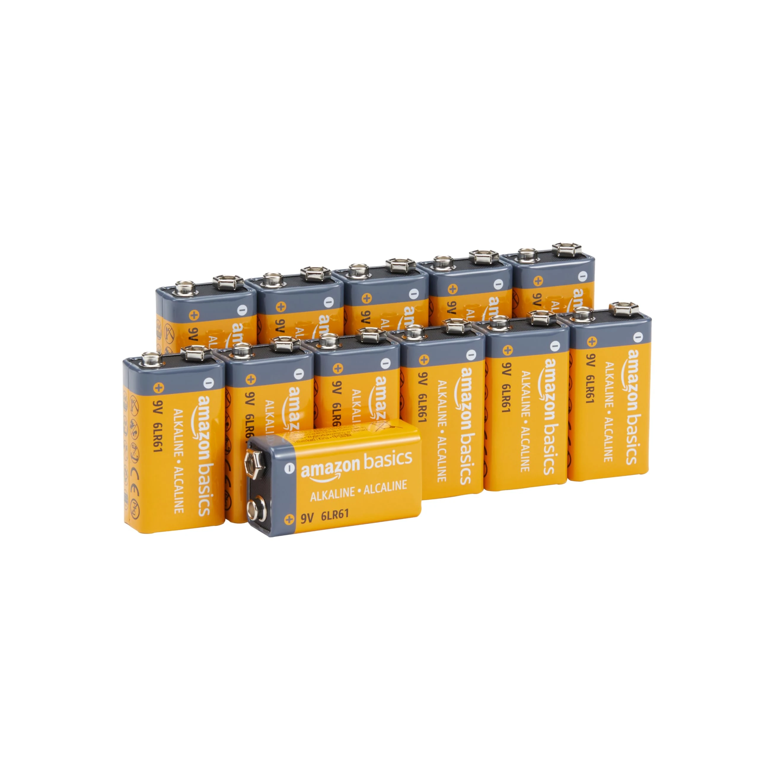 Amazon Basics 12-Pack 9V Alkaline Batteries, 9V/6LR61, 5-Year Shelf Life - For Smoke/CO Detector, Electronics & Audio